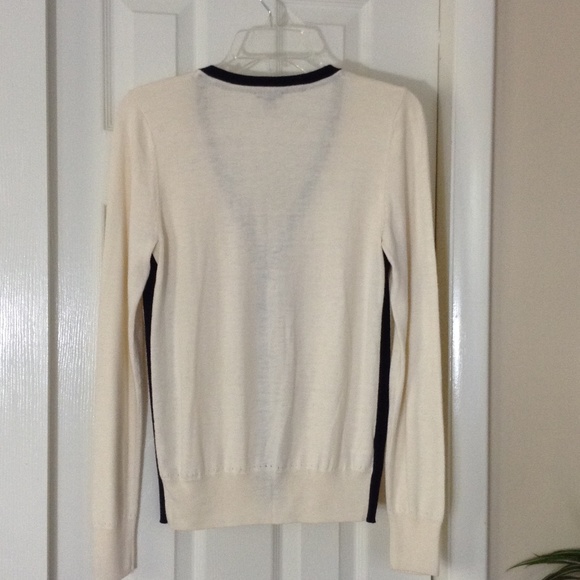 Ann Taylor Cream and Black Trim Zip Front Sweater - Picture 5 of 8